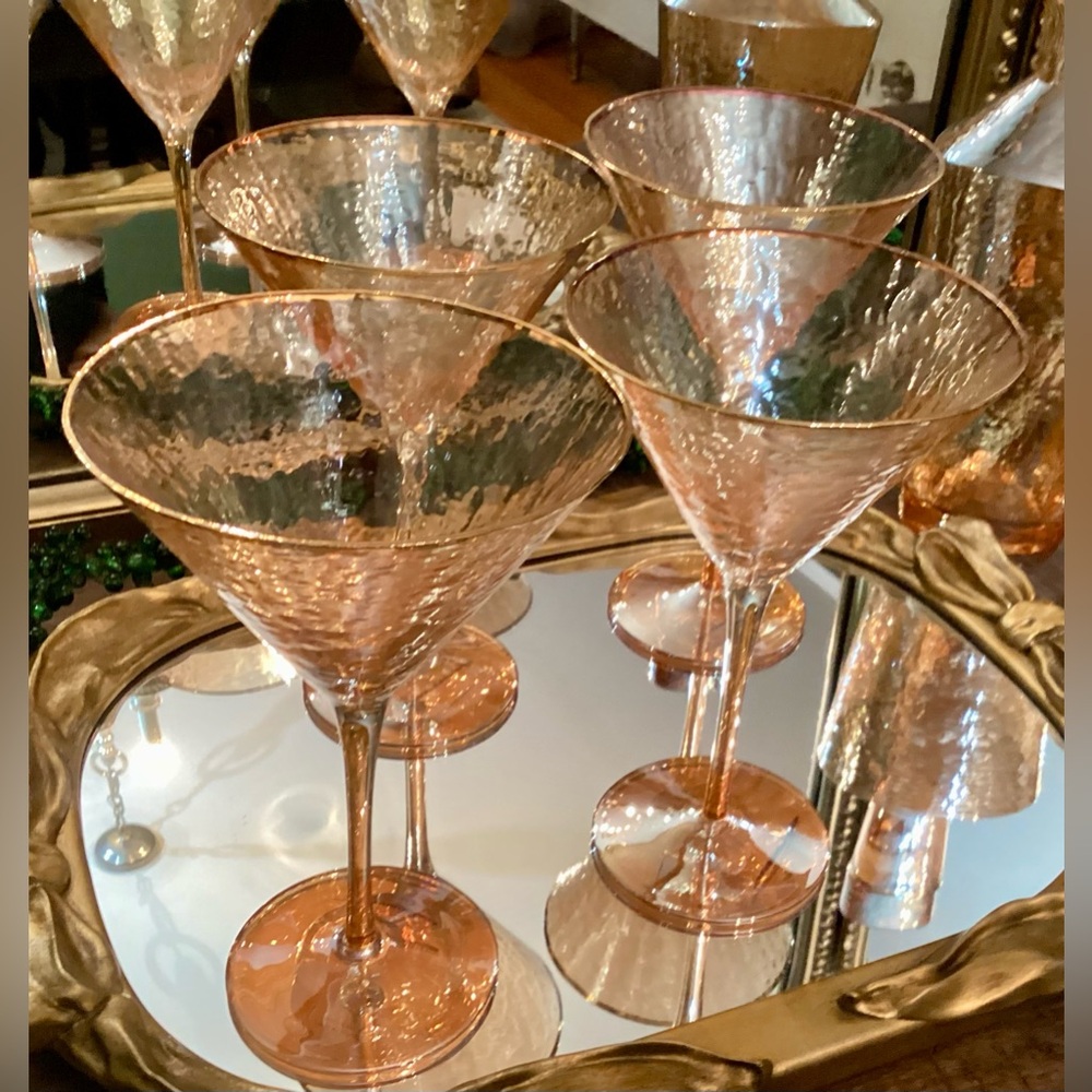 Anthropologie 4 hand blown cocktail glasses- Zaza honey luster collection NIB